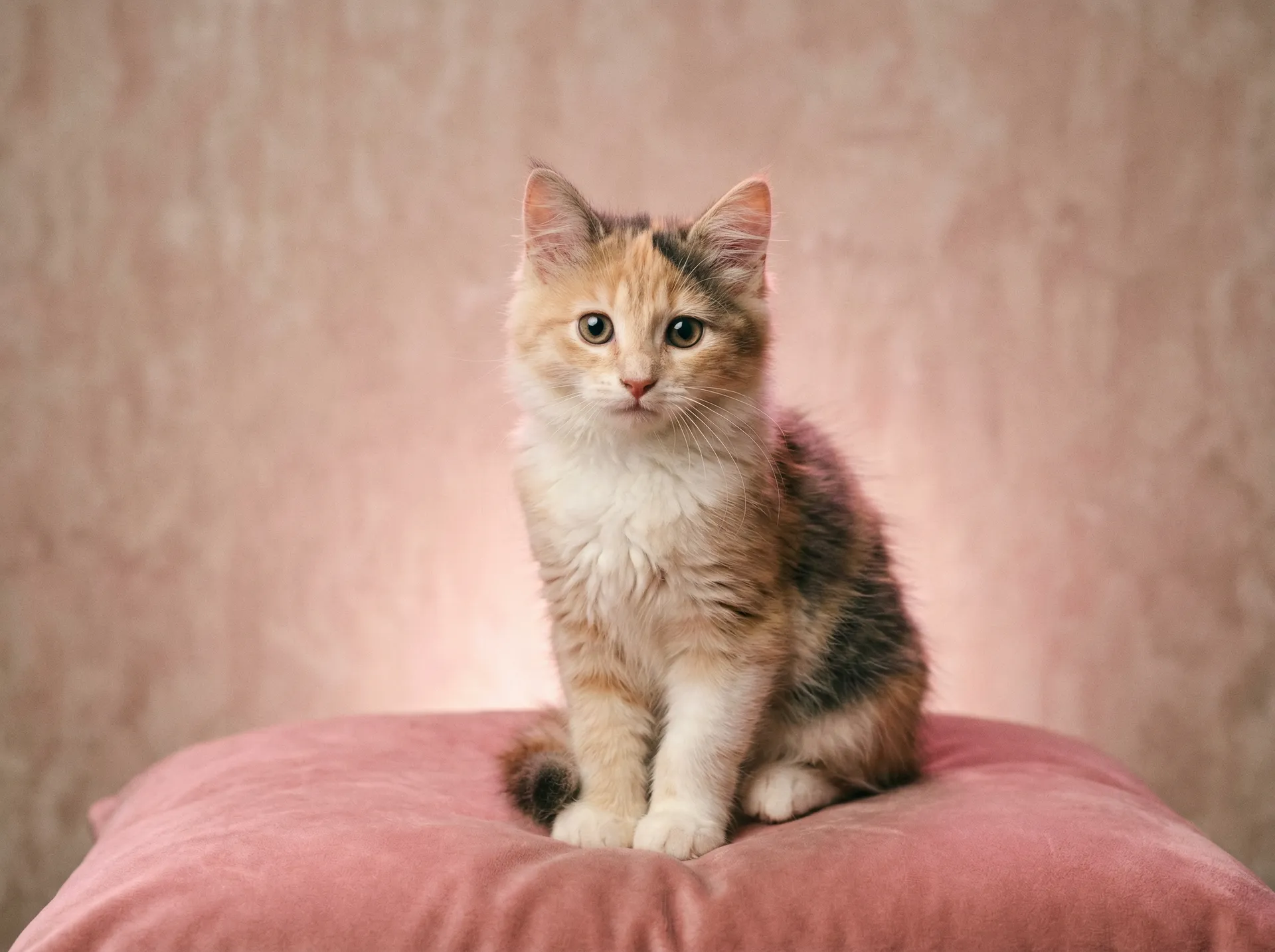 优雅的少女猫坐在粉色靠垫上 - 我喜欢你免费观看电视剧